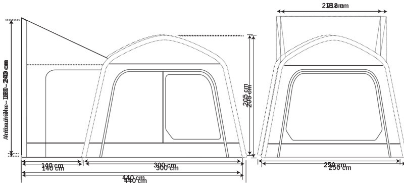 Outdoor Revolution Movelite Tail Busheckzelt - B250xT400 / H180-240cm